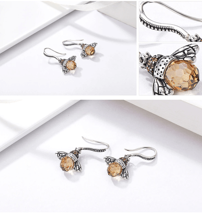 Crystal Drop Bee Earrings