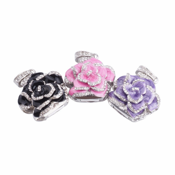 Crystal Flower USB Flash Drive 2.0 Rose Necklace Charm 16 GB - 3 Colors