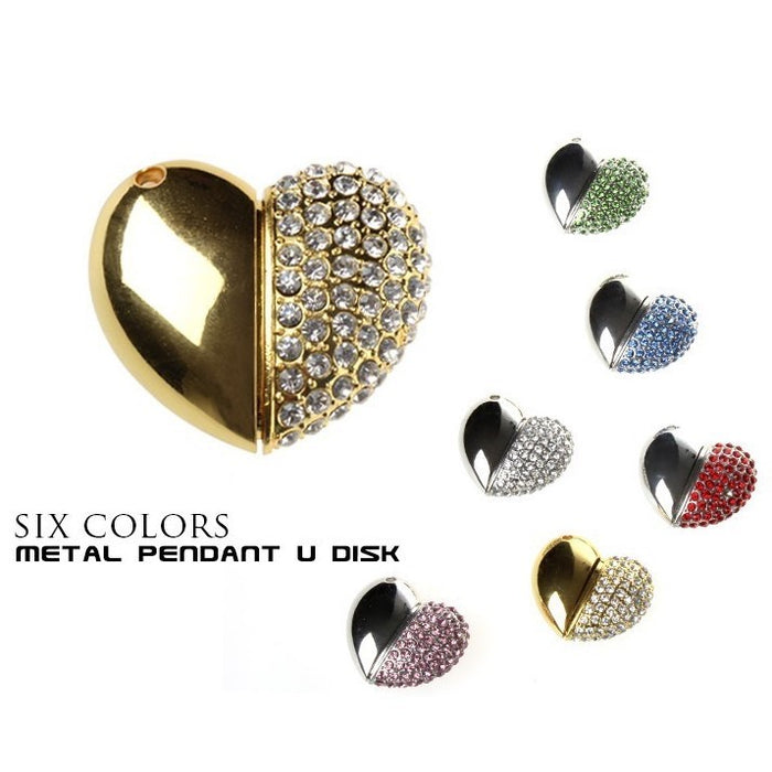 Crystal Heart USB Flash Drive 2.0 Magnetic Necklace 16 GB - 6 Colors