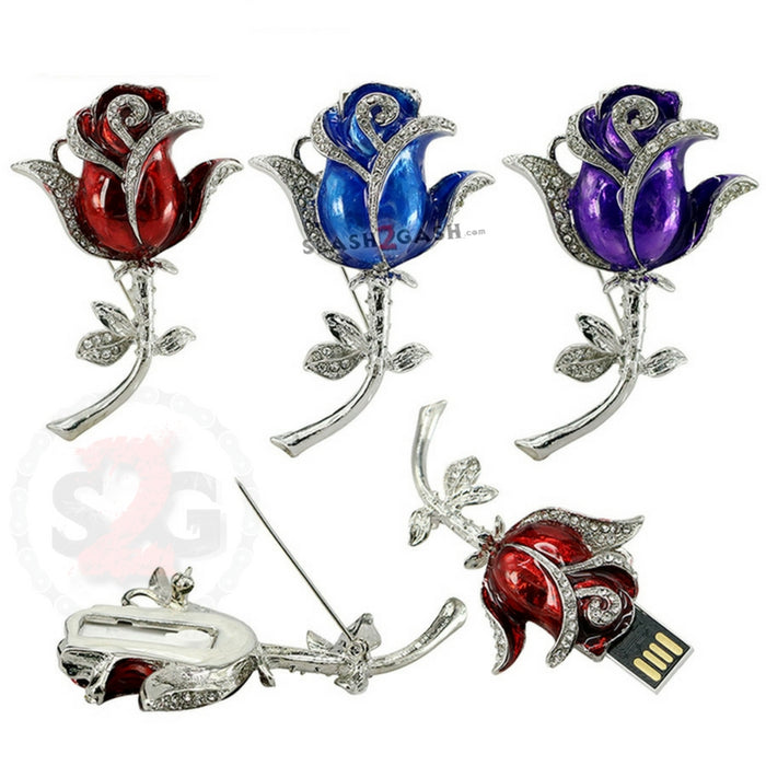 Crystal Rose Pin USB Flash Drive 2.0 Flower 16gb red/blue/purple U Disk Memory Stick