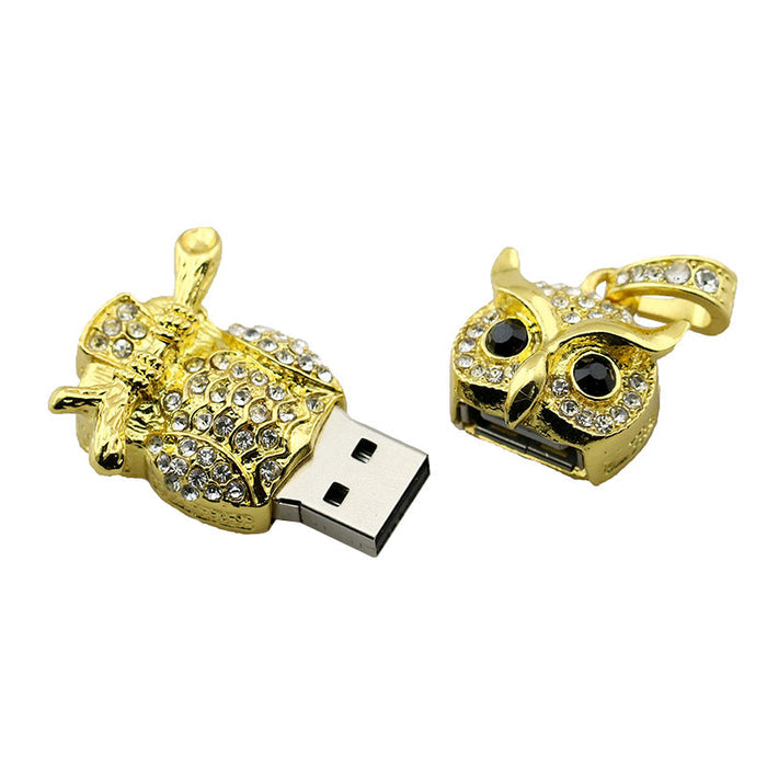 Cute Crystal Owl Necklace on Branch USB Flash Drive 2.0 Pendant Charm 16 GB U Disk Memory Stick