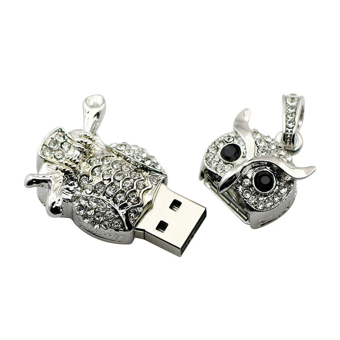 Cute Crystal Owl Necklace on Branch USB Flash Drive 2.0 Pendant Charm 16 GB U Disk Memory Stick