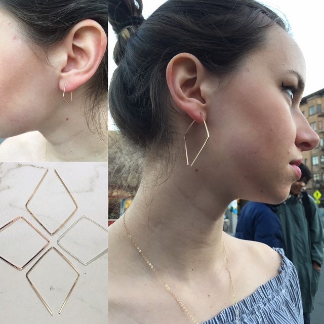 Diamond Open Hoops Earrings in 14k Gold Filled, Rose Gold Filled or Sterling Silver