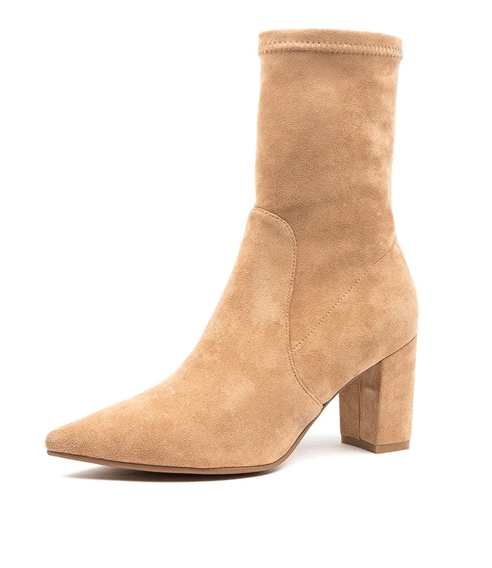 Django & Juliette Nider Sand Microsuede Stretch Boots
