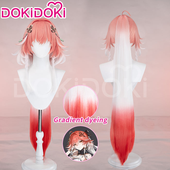 DokiDoki Game Wuthering Waves Cosplay Changli Wig Long Pink White Gradient Hair Chang Li