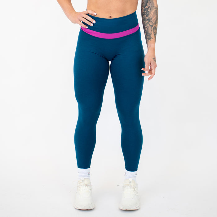 Heather Sailor Blue + Berry Sorbet Double Take Legging 25" - No Front Seam - Higher Rise by FLEO - 1