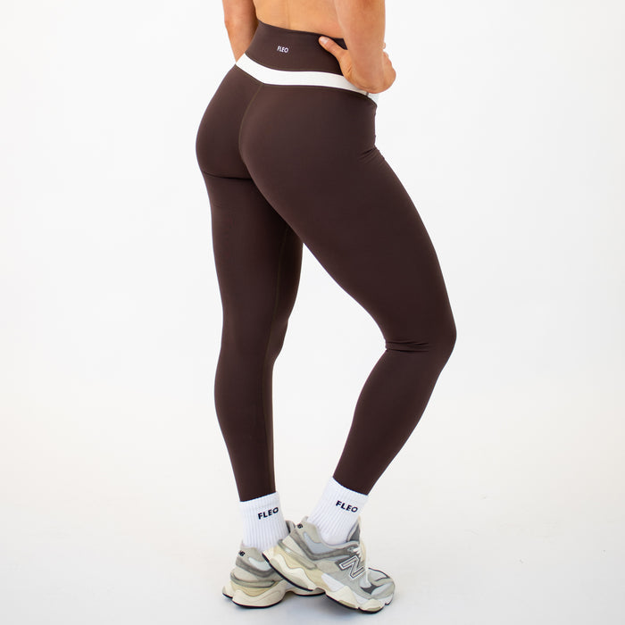 Chocolate + White Double Take Legging 25" - No Front Seam - Higher Rise by FLEO - 2