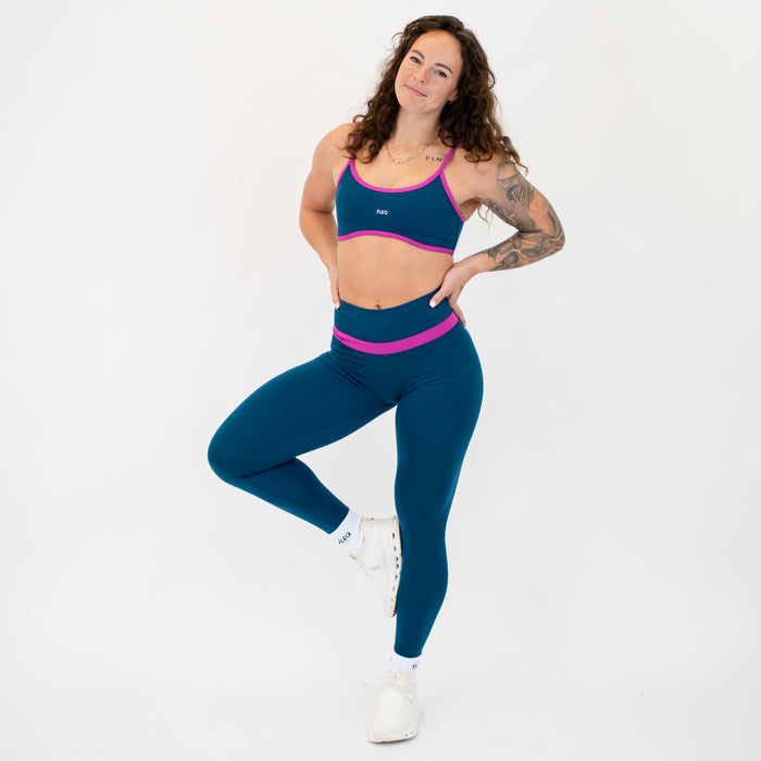 Heather Sailor Blue + Berry Sorbet Double Take Legging 25" - No Front Seam - Higher Rise by FLEO - 3