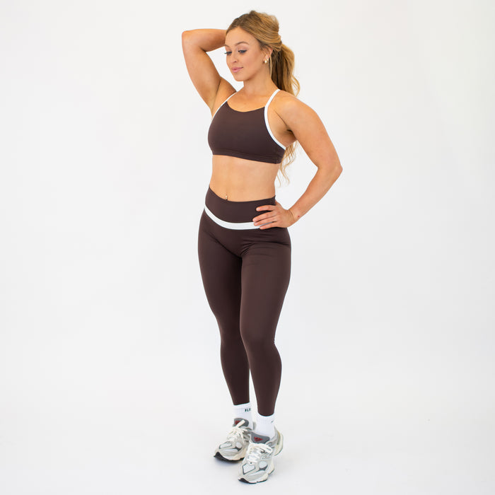 Chocolate + White Double Take Legging 25" - No Front Seam - Higher Rise by FLEO - 3
