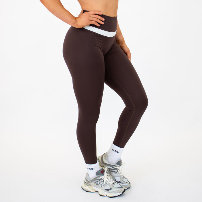 Chocolate + White Double Take Legging 25" - No Front Seam - Higher Rise by FLEO - 4