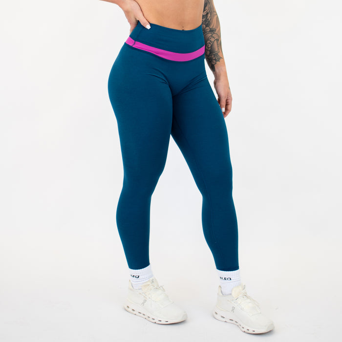 Heather Sailor Blue + Berry Sorbet Double Take Legging 25" - No Front Seam - Higher Rise by FLEO - 4