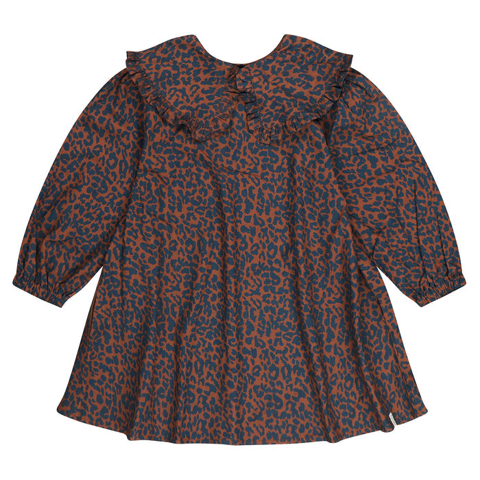 dress canvas leopard print with ruffled collar - root beer