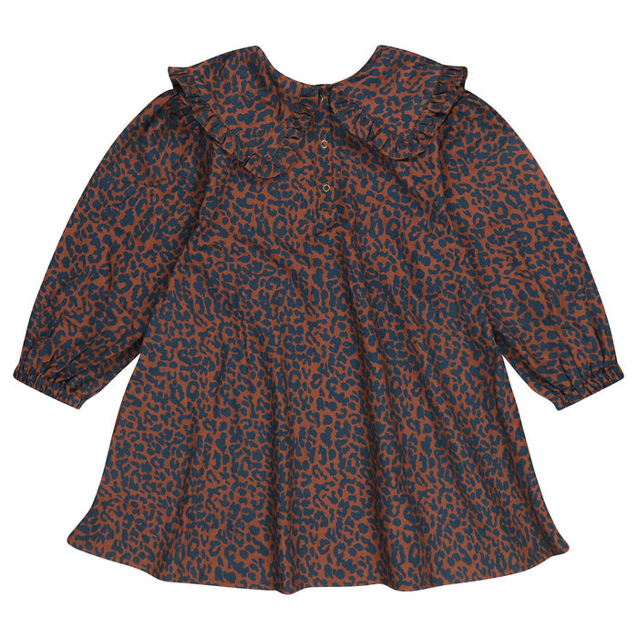 dress canvas leopard print with ruffled collar - root beer