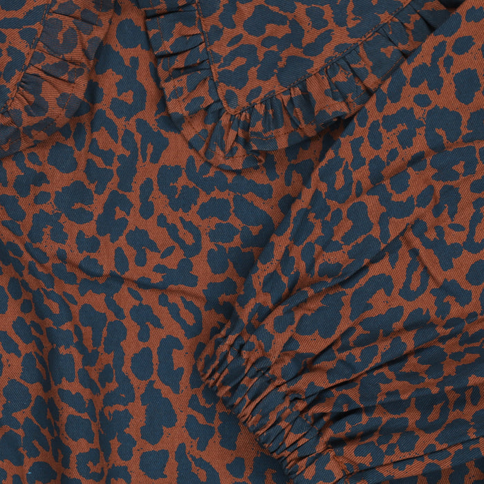 dress canvas leopard print with ruffled collar - root beer