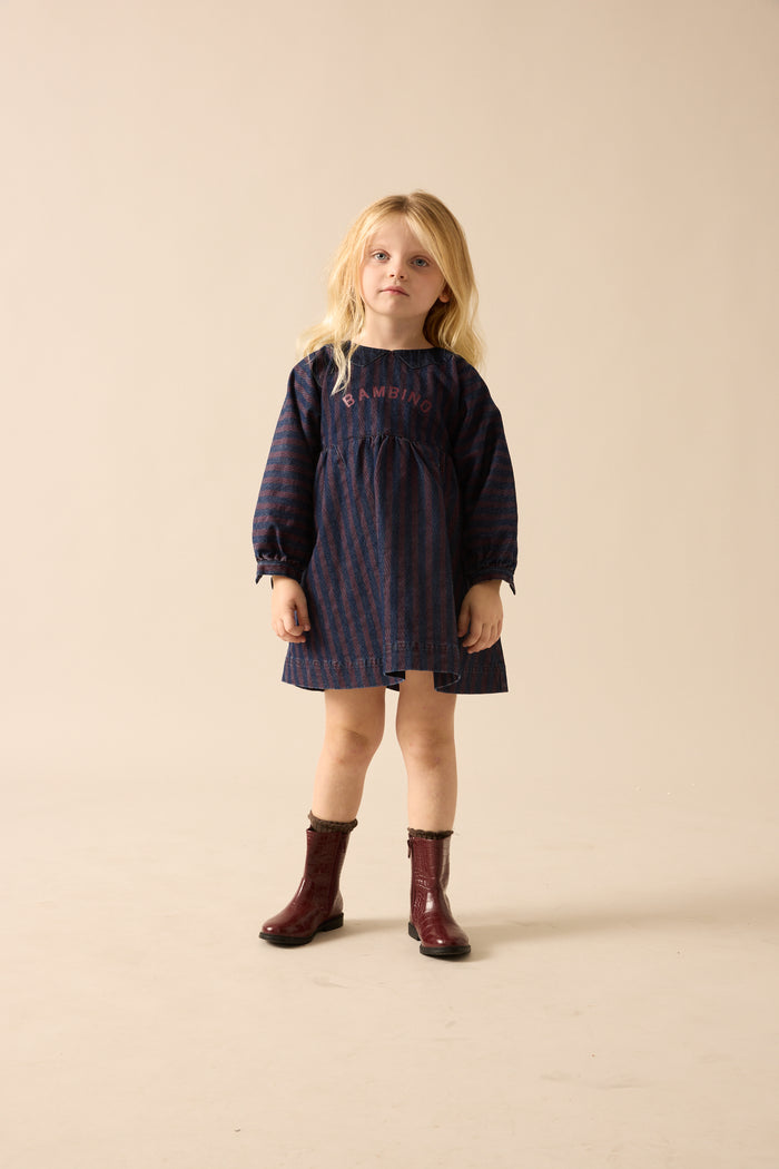 dress denim day with mock collar - denim/burgundy