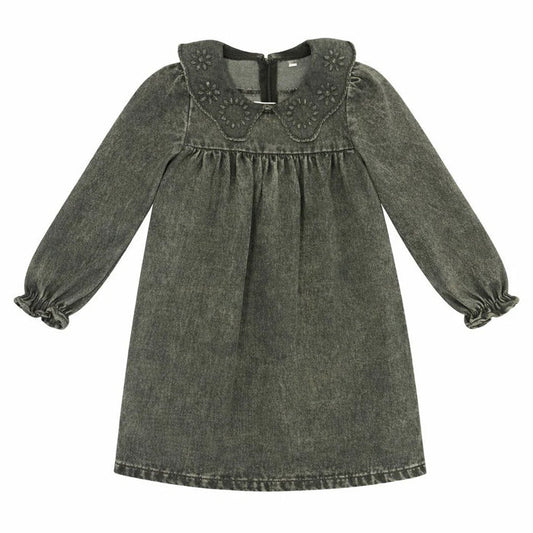 dress denim high waisted crochet collar - green wash