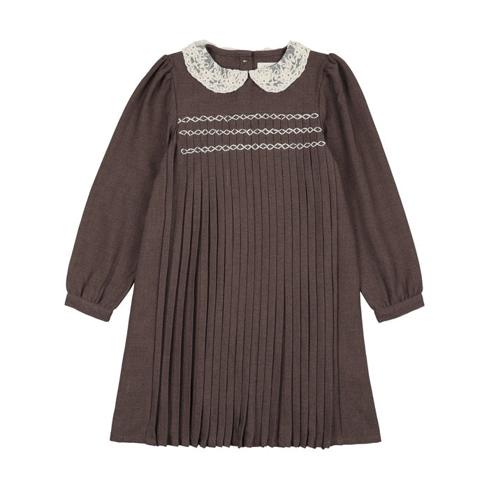 dress pleated lace trim collar - misty oat heather