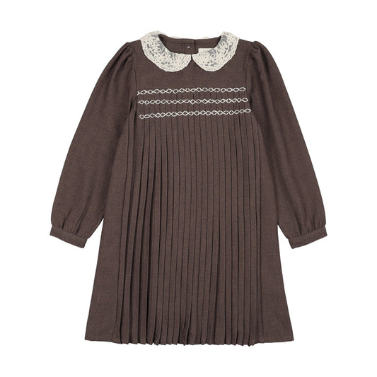 dress pleated lace trim collar - misty oat heather