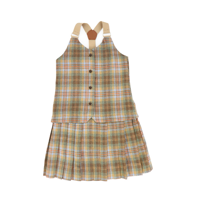 dress wool plaid suit vest pleated bottom - camel