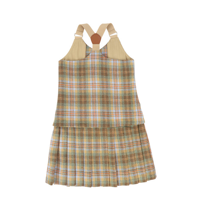 dress wool plaid suit vest pleated bottom - camel
