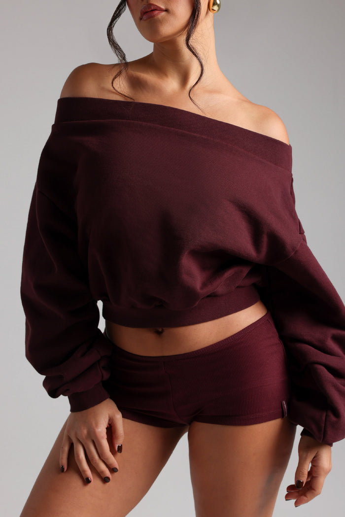 Drop Shoulder Sweatshirt - Black Cherry