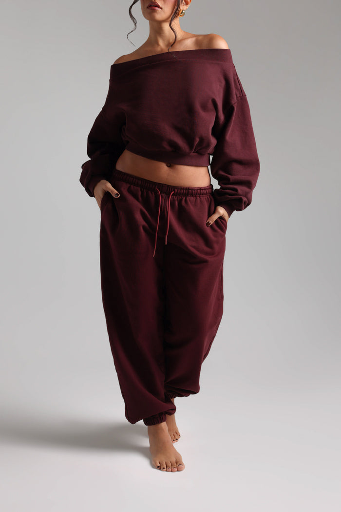 Drop Shoulder Sweatshirt - Black Cherry
