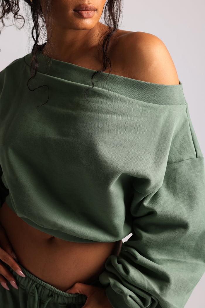 Drop Shoulder Sweatshirt - Garden Green