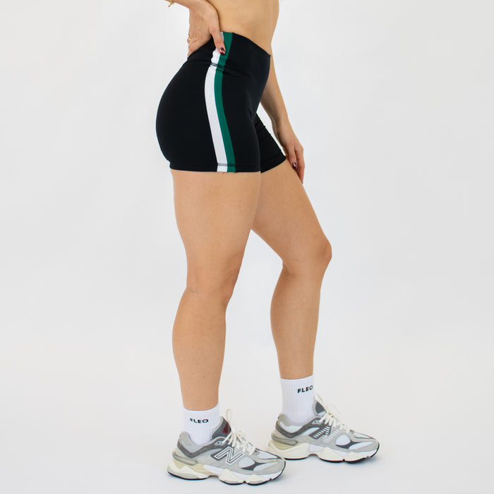 Black, White, & Aventurine Duo Short 5" - No Front Seam - High Rise by FLEO - 1