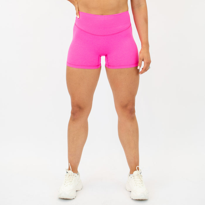Heather Neon Pink No Front Seam High Rise Spandex Shorts
