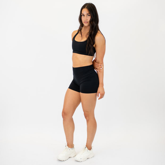 Black No Front Seam High Rise Spandex Shorts