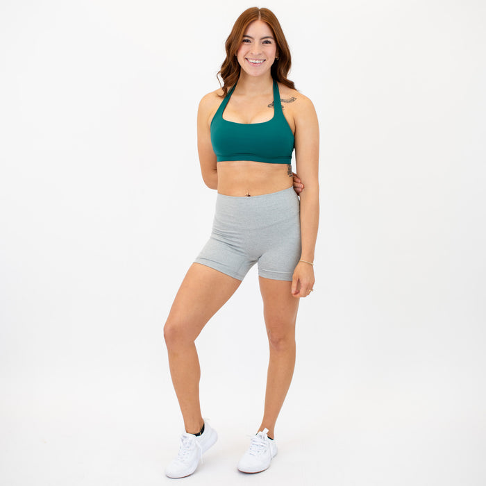 Heather Light Gray No Front Seam High Rise Spandex Shorts