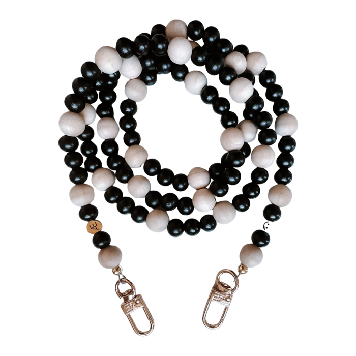 ebony phone strap, crossbody phone strap, wooden bead phone strap, detachable phone strap, smiling face strap, stylish phone strap, gold silver matte black phone strap