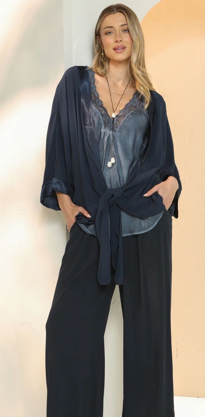 Elizabeth Scott Satin Trim Kimono navy