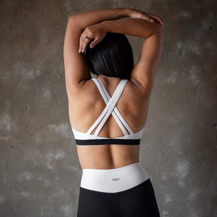 Black + White Emily Sports Bra - Medium Support by FLEO - 2