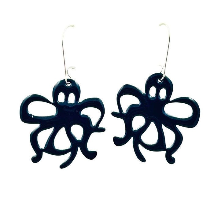 Enamel Octopus Earrings - Large Navy