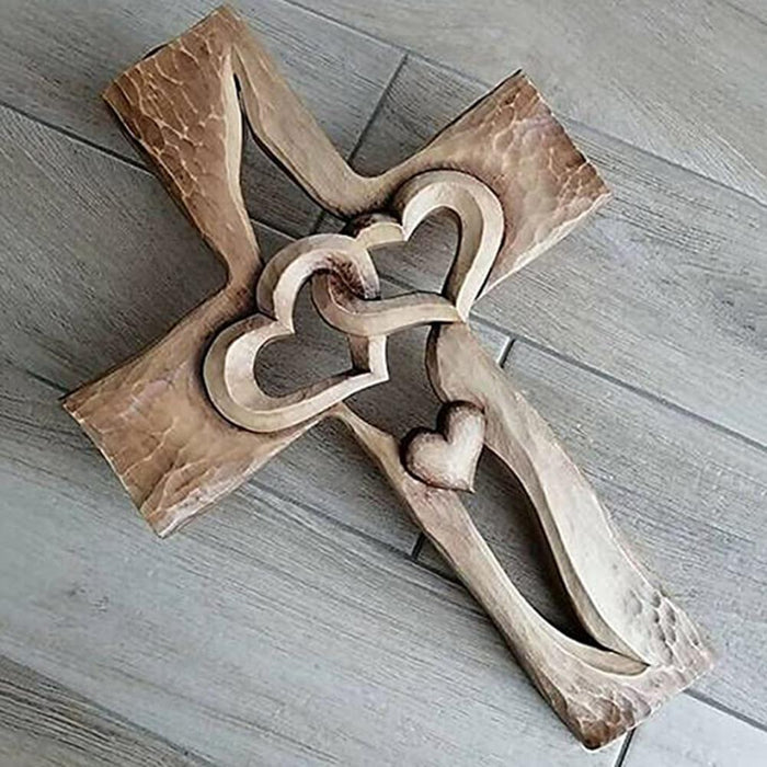 Entwined Hearts | Carved Wooden Cross