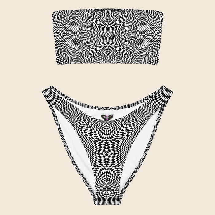 Eye-Catching Black and White Recycled Bandeau Bikini