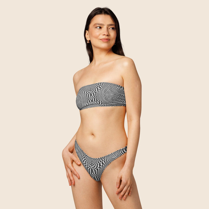 Eye-Catching Black and White Recycled Bandeau Bikini