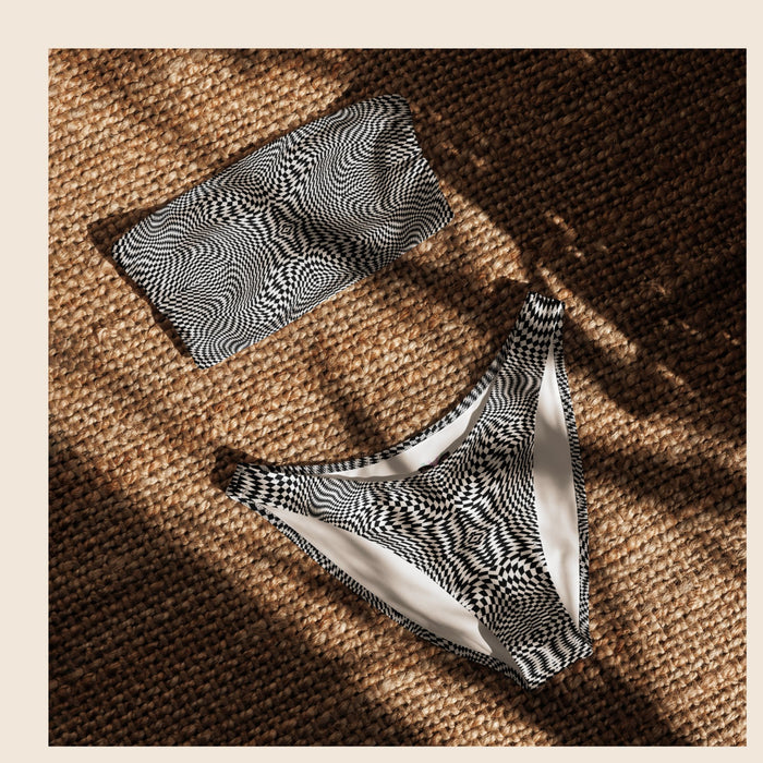 Eye-Catching Black and White Recycled Bandeau Bikini
