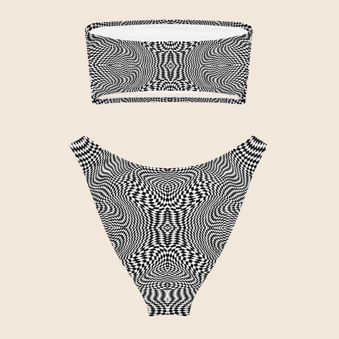 Eye-Catching Black and White Recycled Bandeau Bikini