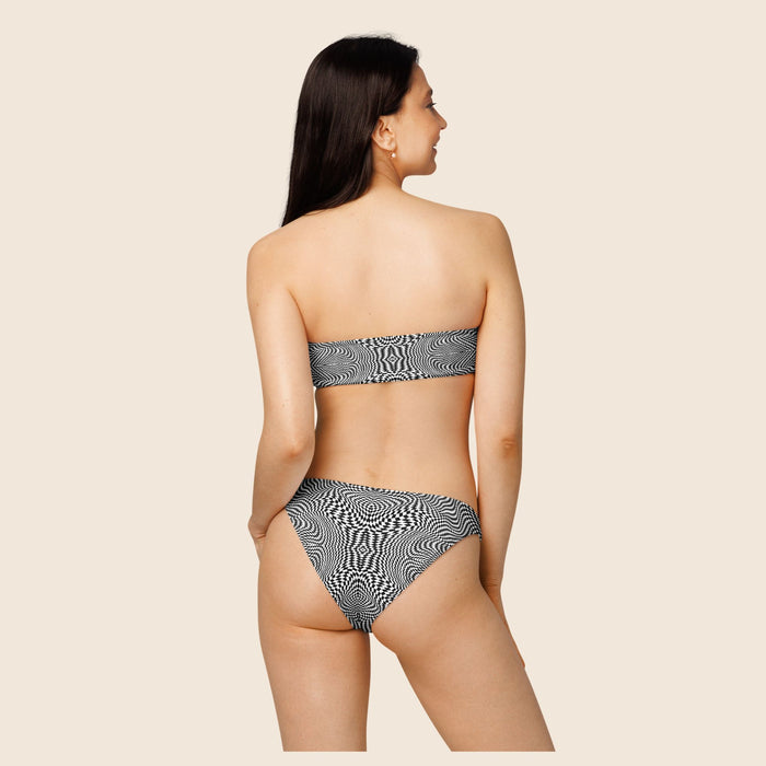 Eye-Catching Black and White Recycled Bandeau Bikini