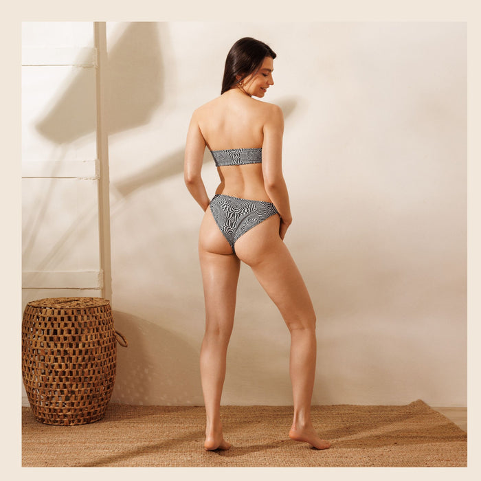 Eye-Catching Black and White Recycled Bandeau Bikini