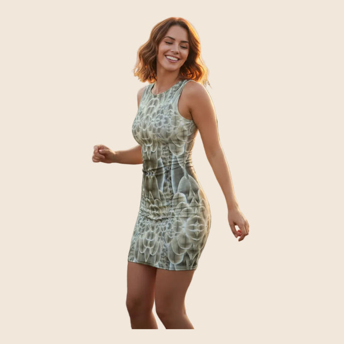 Feather Print Cotton Bodycon Dress — All-Over Print Festival & Everyday Dress