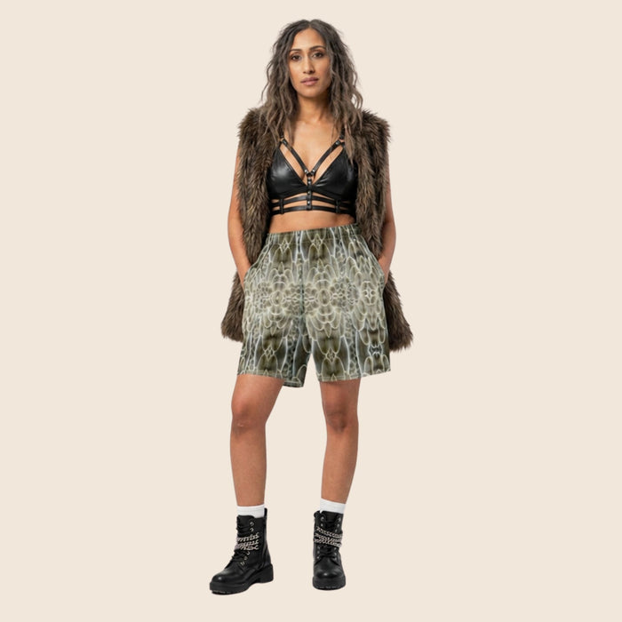 Feather Print Unisex Cotton Long Shorts — All-Over Print Festival & Streetwear
