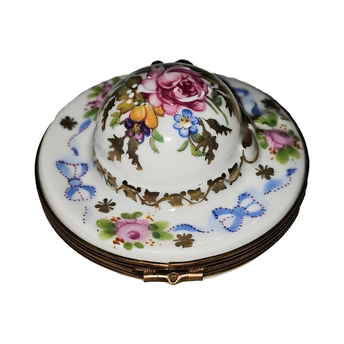 Charming Floral Garden Hat Box Porcelain Limoges Garden hat French Trinket Box
