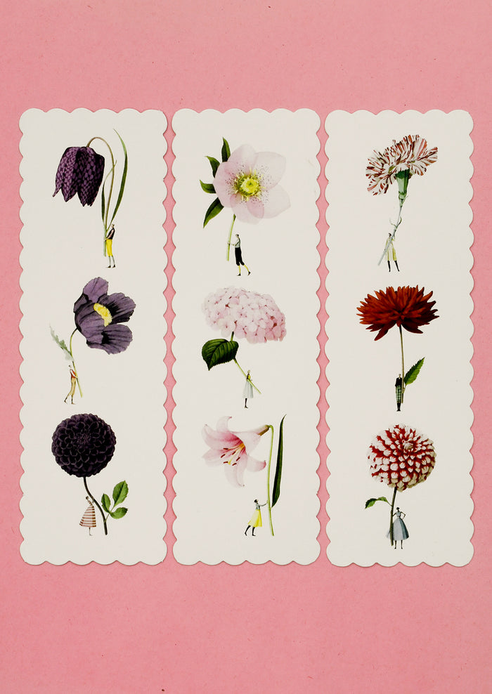 Set of floral bookmarks on a pink background