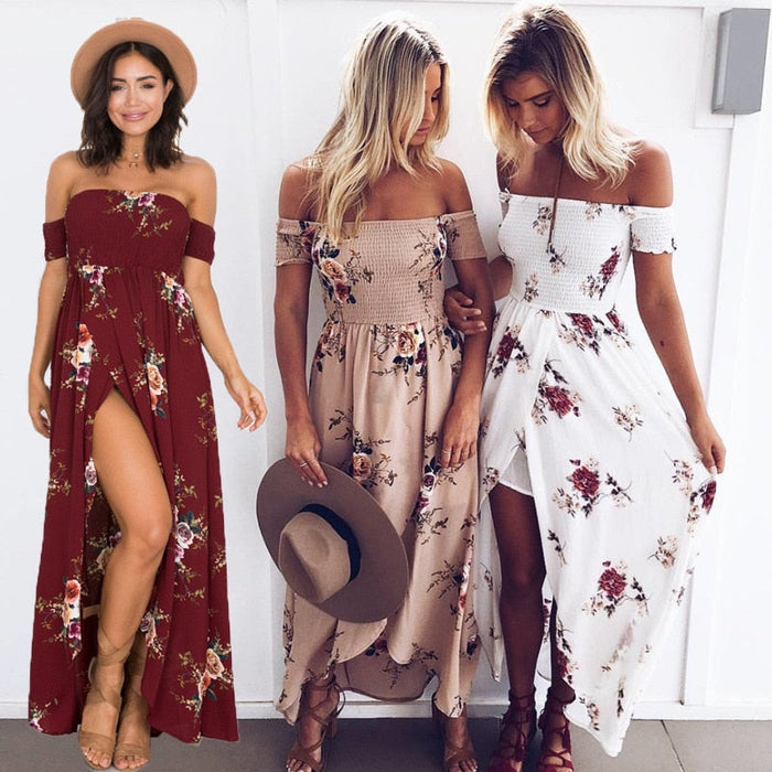 Floral Print Off-The-Shoulder Wrap Maxi Dress