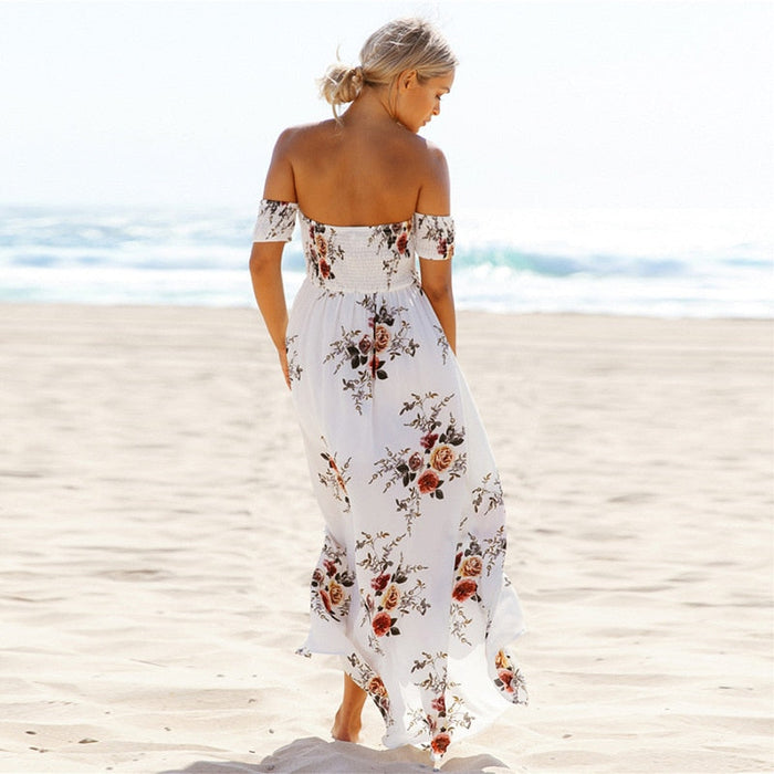 Floral Print Off-The-Shoulder Wrap Maxi Dress