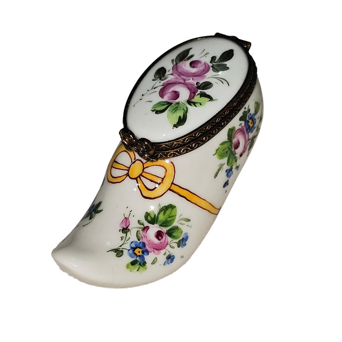 Charming Floral Shoe Box Porcelain Limoges Shoe French Trinket Box