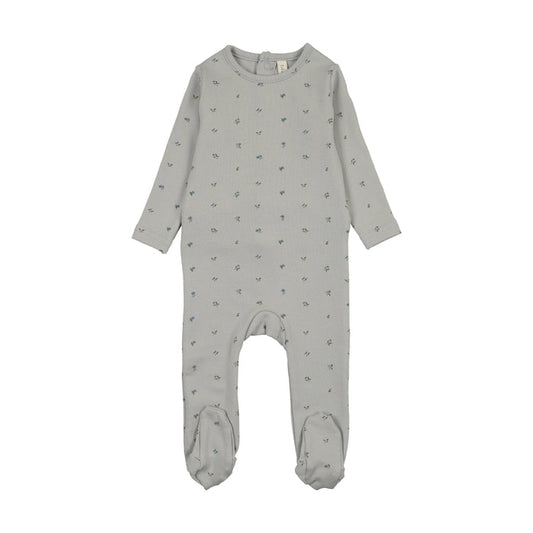 footie bitsy floral - pale blue